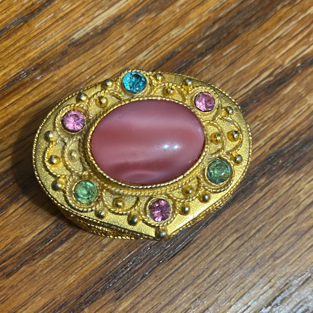 Florenza Ornate Gold and Pink Jeweled Trinket Box 1960’s - Picture 3 of 7